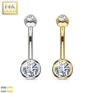 14K Gold Double Gemmed Navel Ring